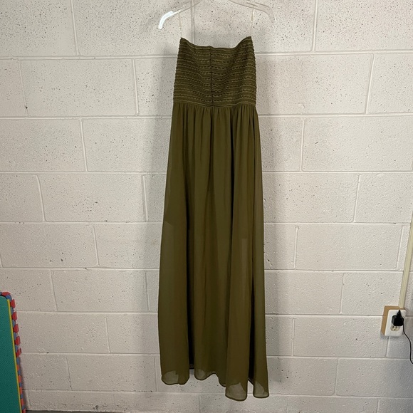 love J Strapless Chiffon Maxi Dress size M - Olive Green - Picture 4 of 9